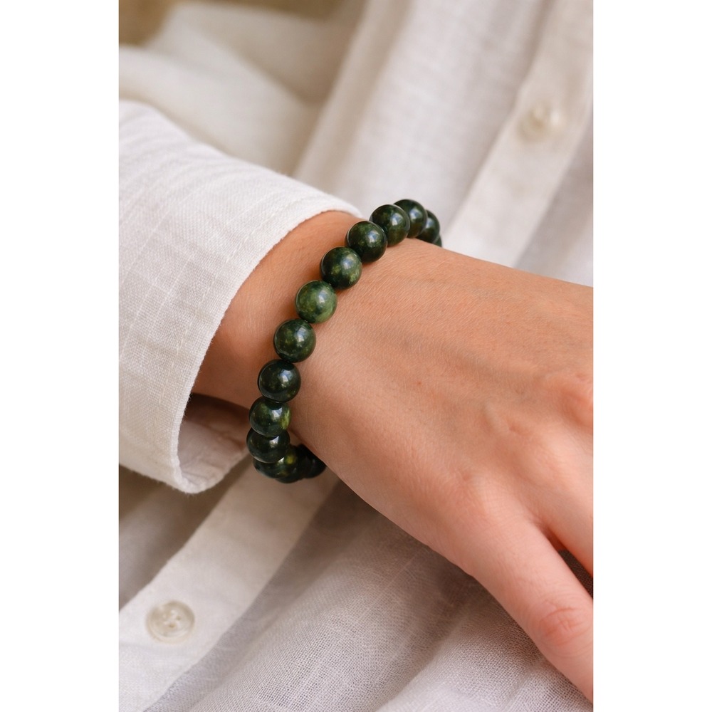 Natural Green Jadeite Bead Stretch Bracelet Polished Round‎ 8mm Stones Forest
